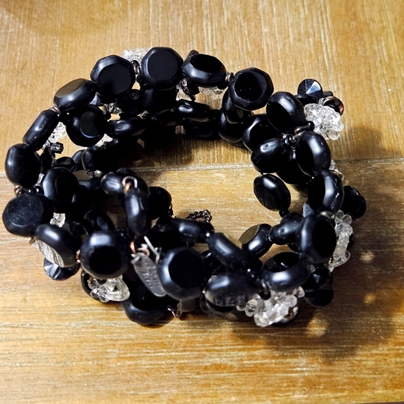 Chunky, beaded Miriam Haskell Black Wrap  Bracelet - Picture 1 of 2